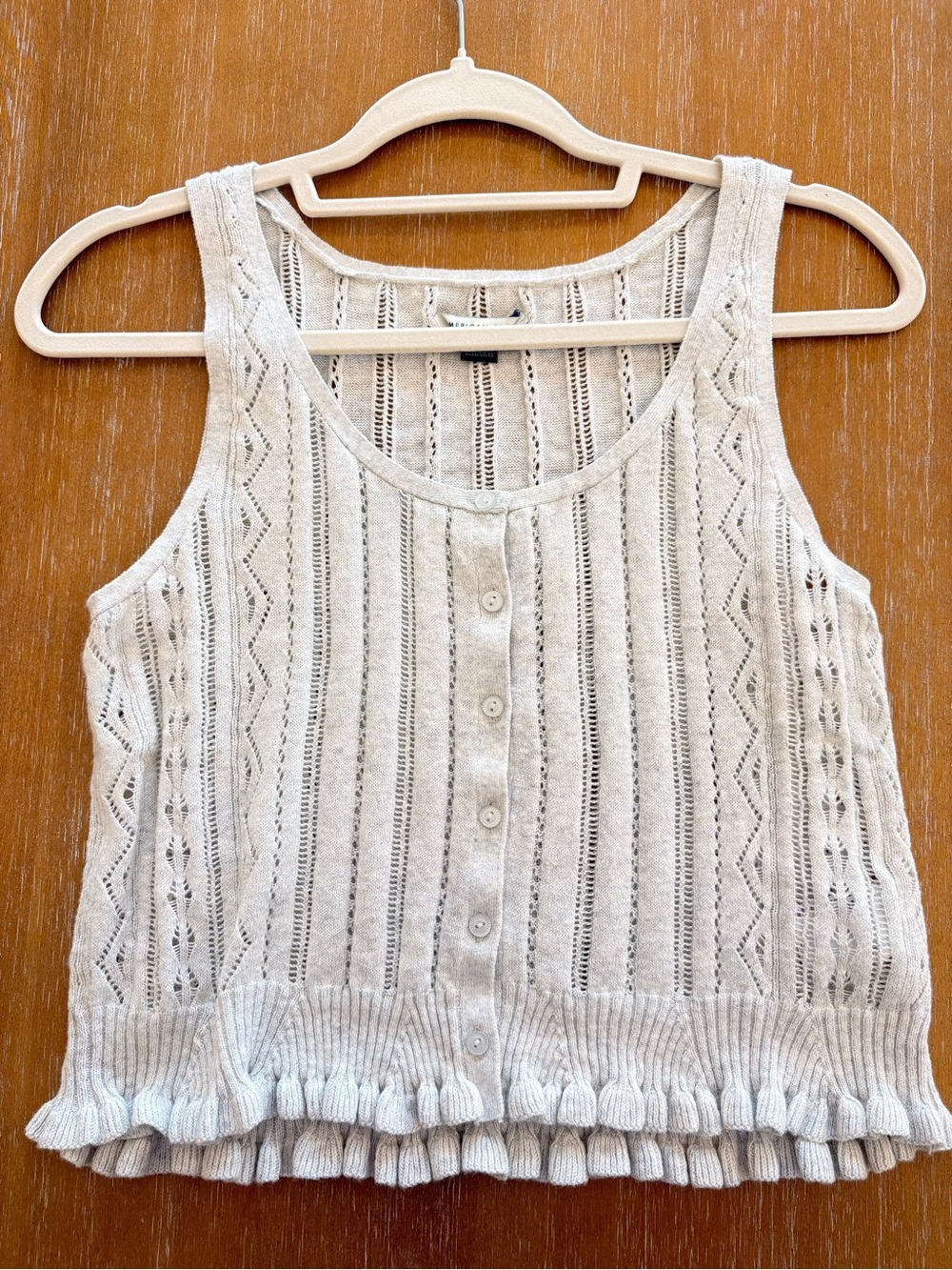 American Eagle Outfitters Light Gray Knit Button-Front Tank